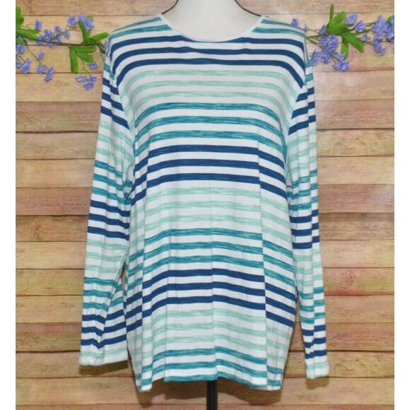 Croft & Barrow Plus Size 2X Striped Knit Top Long Sleeves Stretch Casual Cotton - Picture 1 of 8
